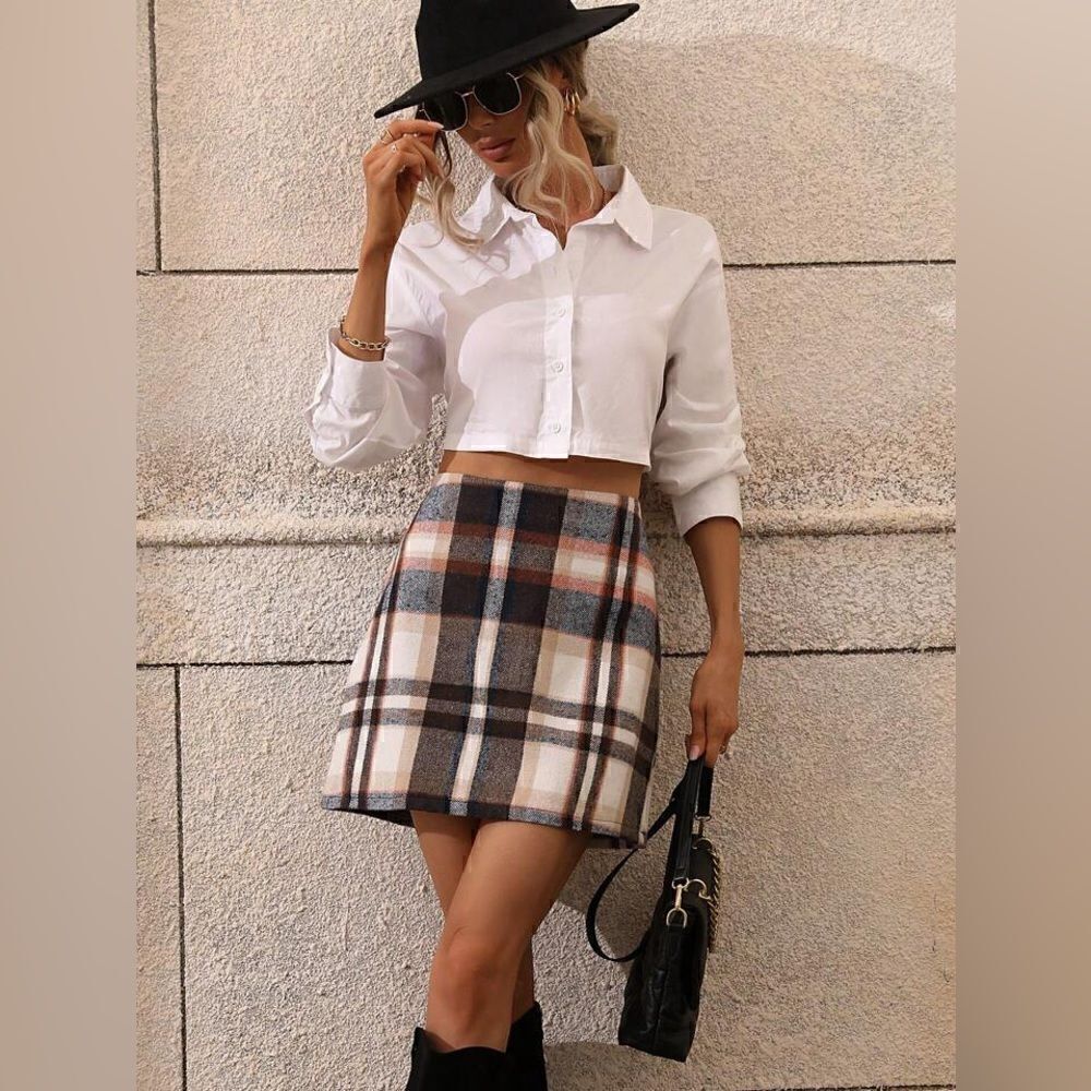 SHEIN LUNE Plaid Straight Skirt – Chic & Versatile